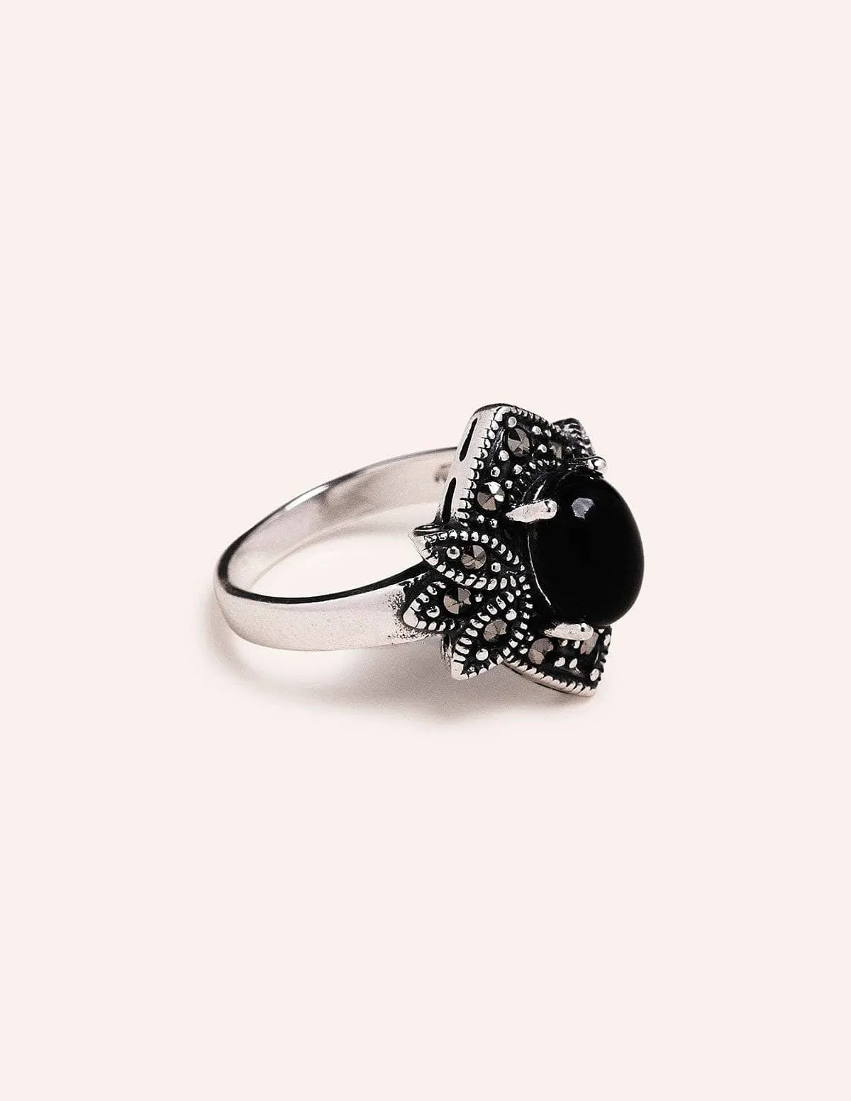 Black Onyx Mini Marcasite Ring