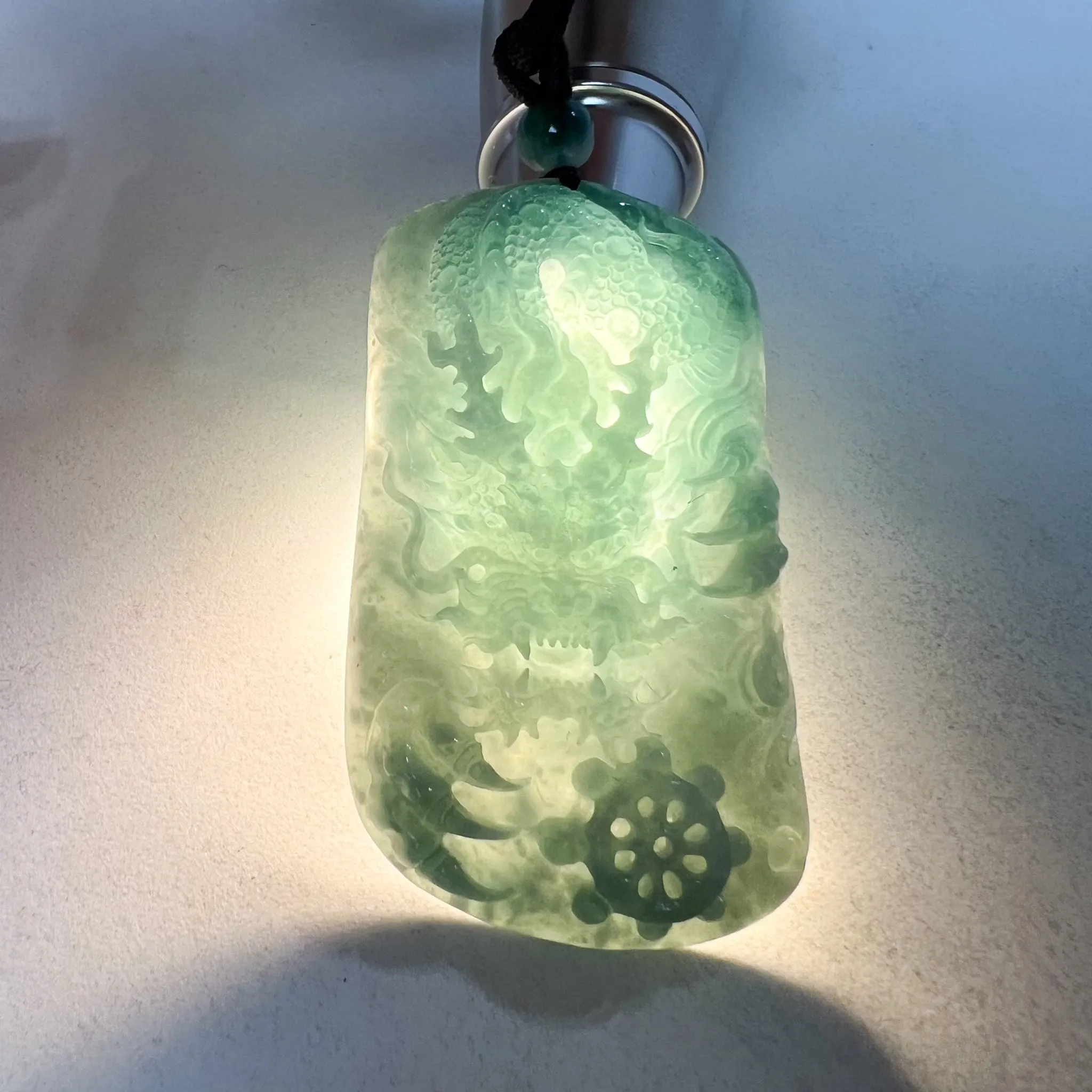 Blue Green Jadeite Jade Dragon Chinese Zodiac Hand Carved Pendant Necklace, SS-0423-0037991