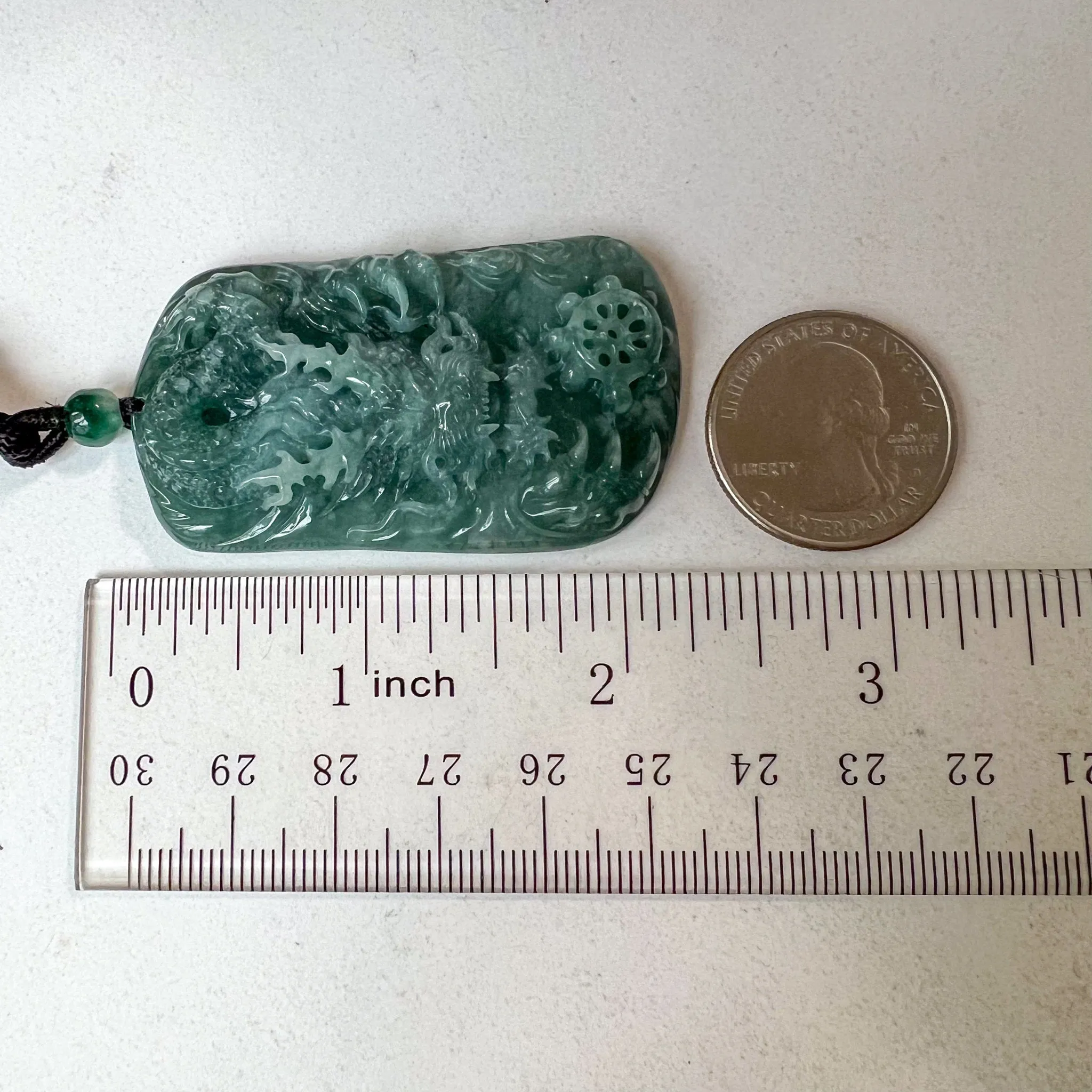 Blue Green Jadeite Jade Dragon Chinese Zodiac Hand Carved Pendant Necklace, SS-0423-0037991