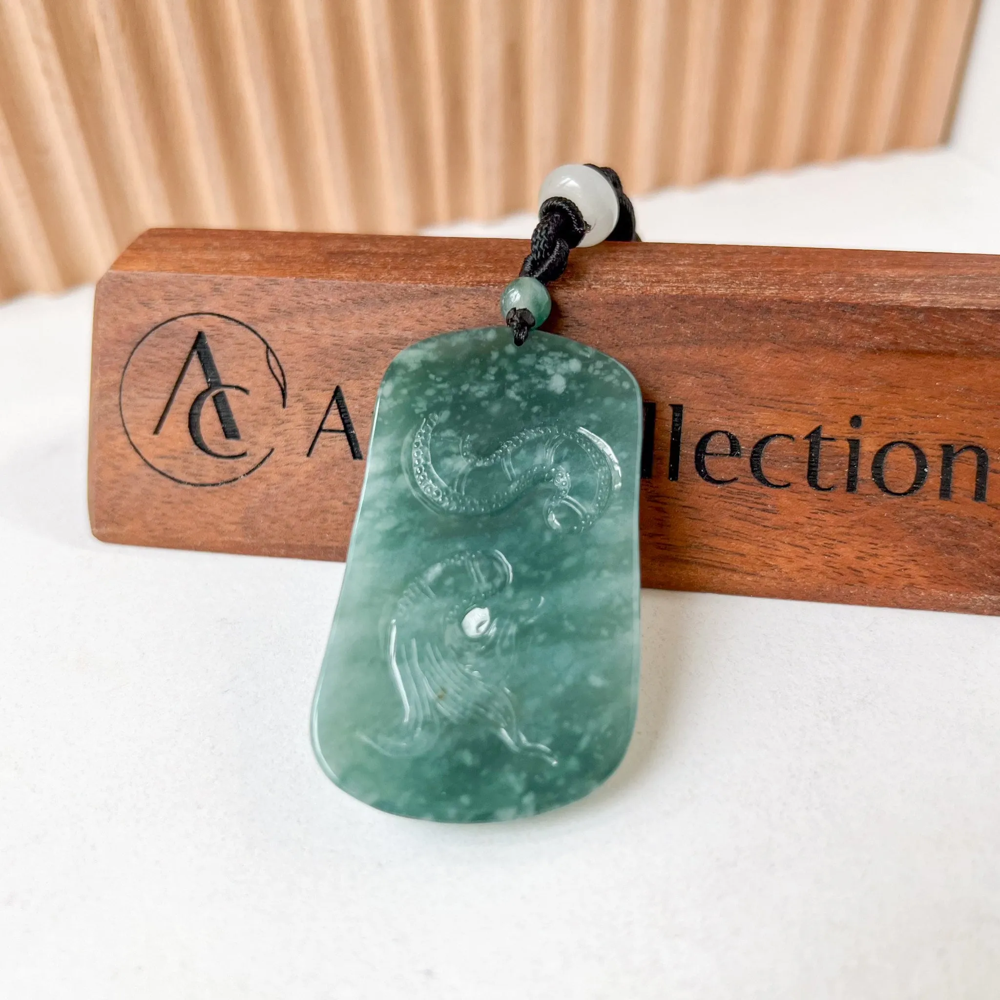 Blue Green Jadeite Jade Dragon Chinese Zodiac Hand Carved Pendant Necklace, SS-0423-0037991