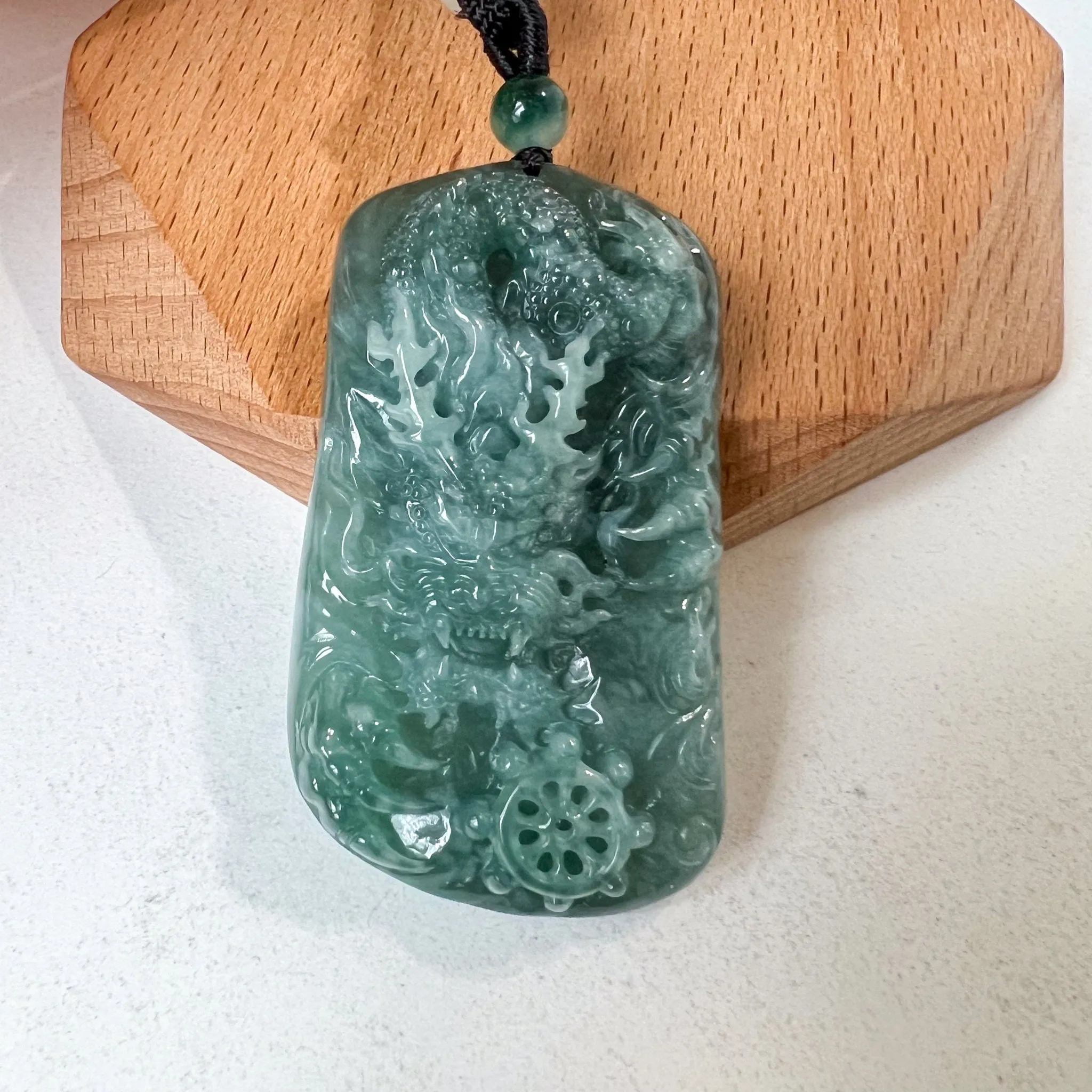 Blue Green Jadeite Jade Dragon Chinese Zodiac Hand Carved Pendant Necklace, SS-0423-0037991