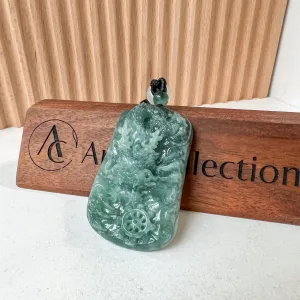 Blue Green Jadeite Jade Dragon Chinese Zodiac Hand Carved Pendant Necklace, SS-0423-0037991
