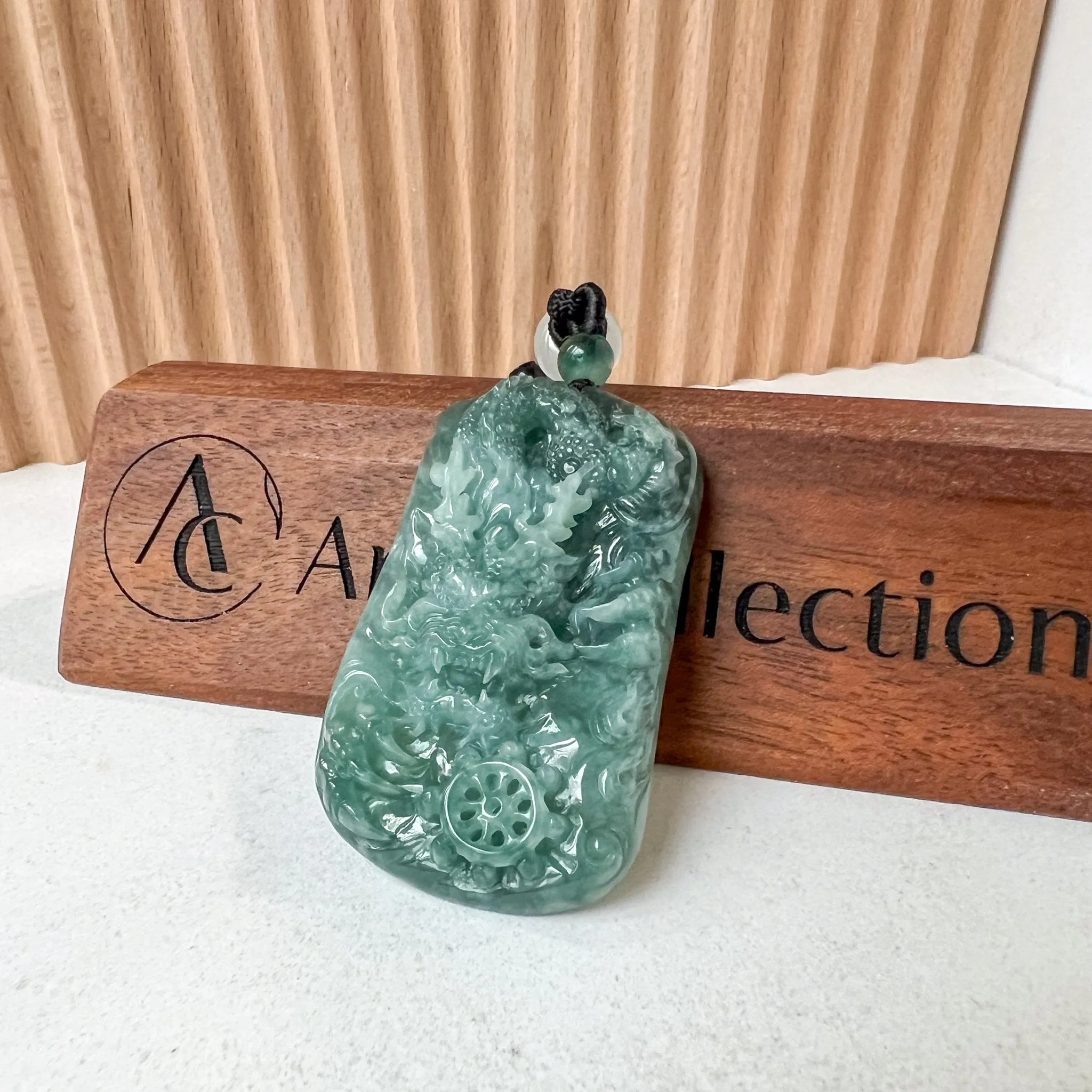 Blue Green Jadeite Jade Dragon Chinese Zodiac Hand Carved Pendant Necklace, SS-0423-0037991