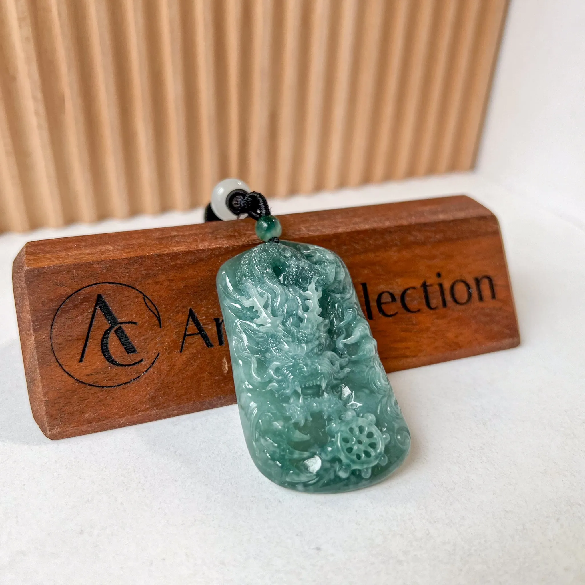 Blue Green Jadeite Jade Dragon Chinese Zodiac Hand Carved Pendant Necklace, SS-0423-0037991