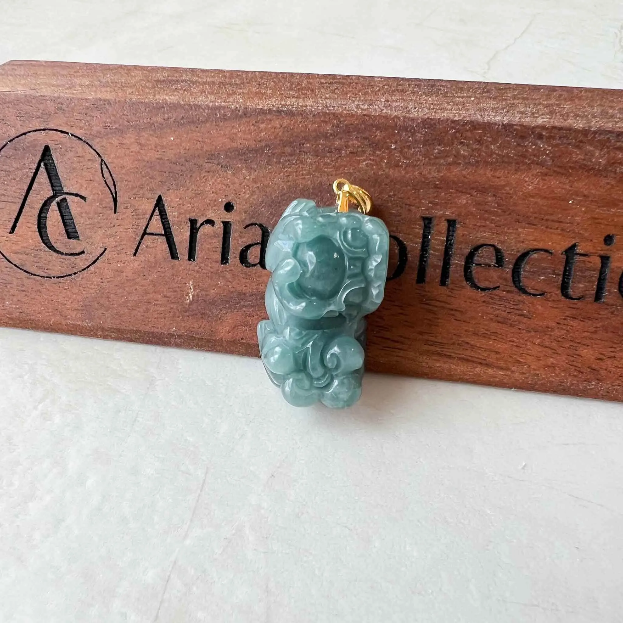 Blue Green Jadeite Jade Dragon Pixiu Pi Xiu, 18k Gold Bail, 貔貅, Dragon Chinese Carved Pendant, SHWQ-0423-1682209877