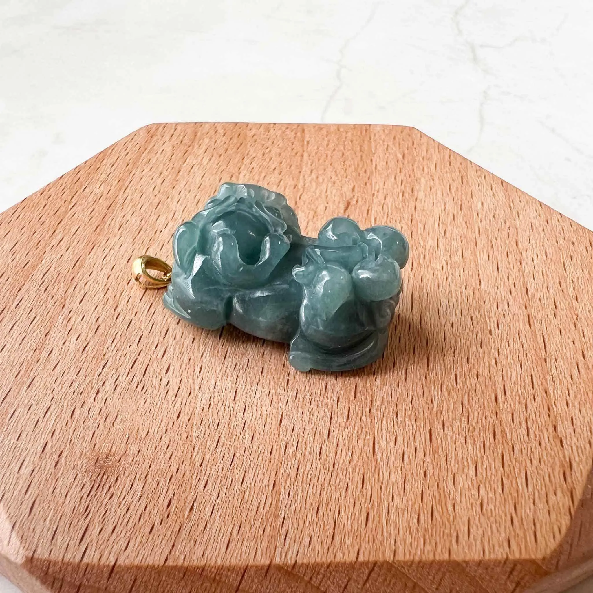 Blue Green Jadeite Jade Dragon Pixiu Pi Xiu, 18k Gold Bail, 貔貅, Dragon Chinese Carved Pendant, SHWQ-0423-1682209877