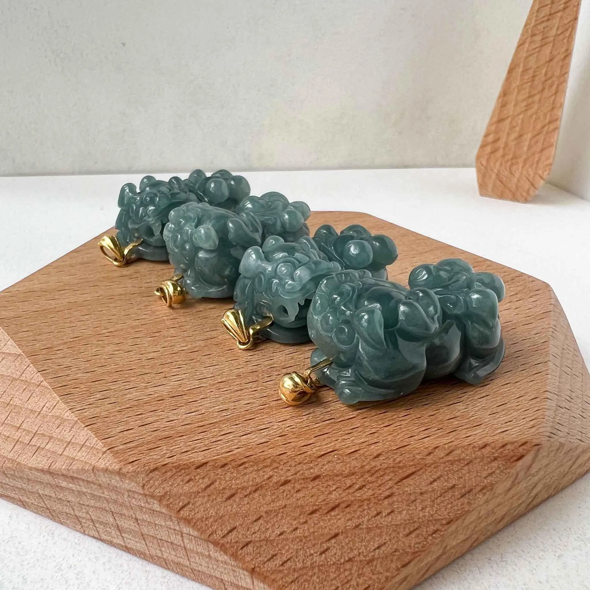 Blue Green Jadeite Jade Dragon Pixiu Pi Xiu, 18k Gold Bail, 貔貅, Dragon Chinese Carved Pendant, SHWQ-0423-1682209877