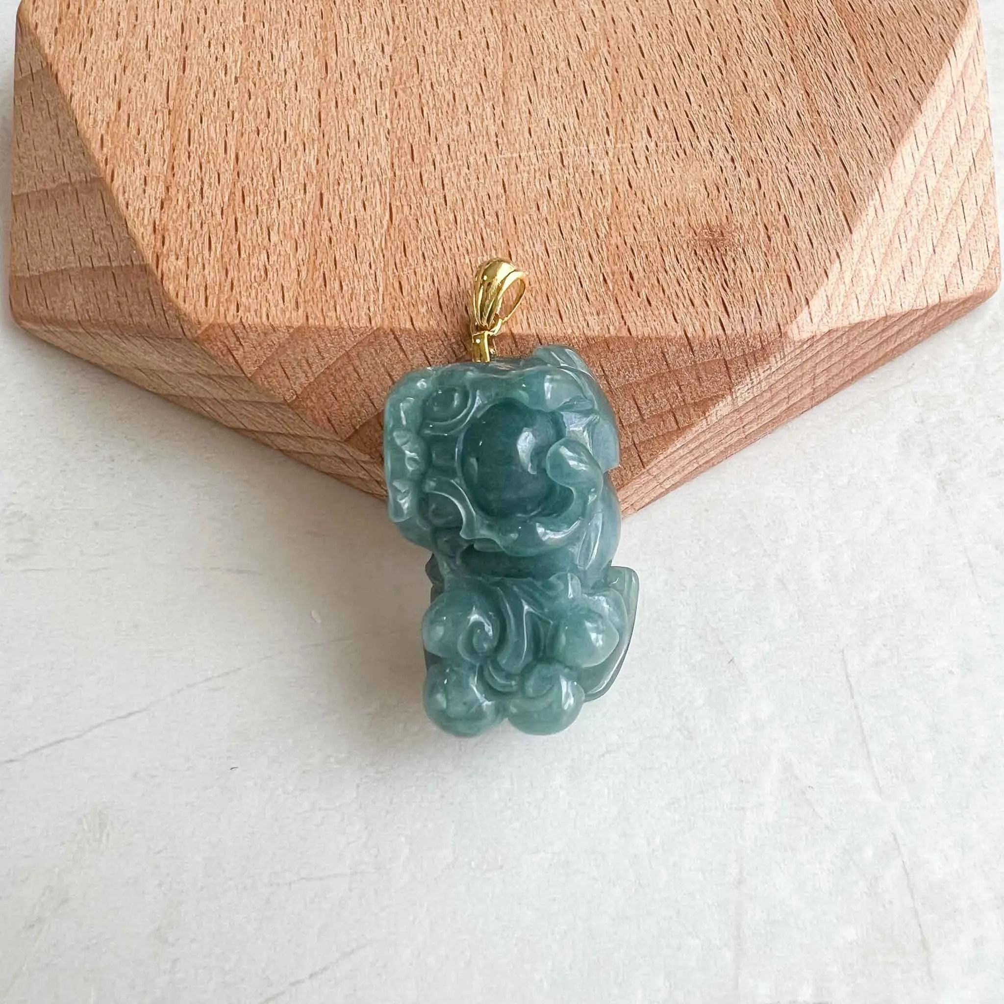 Blue Green Jadeite Jade Dragon Pixiu Pi Xiu, 18k Gold Bail, 貔貅, Dragon Chinese Carved Pendant, SHWQ-0423-1682209877