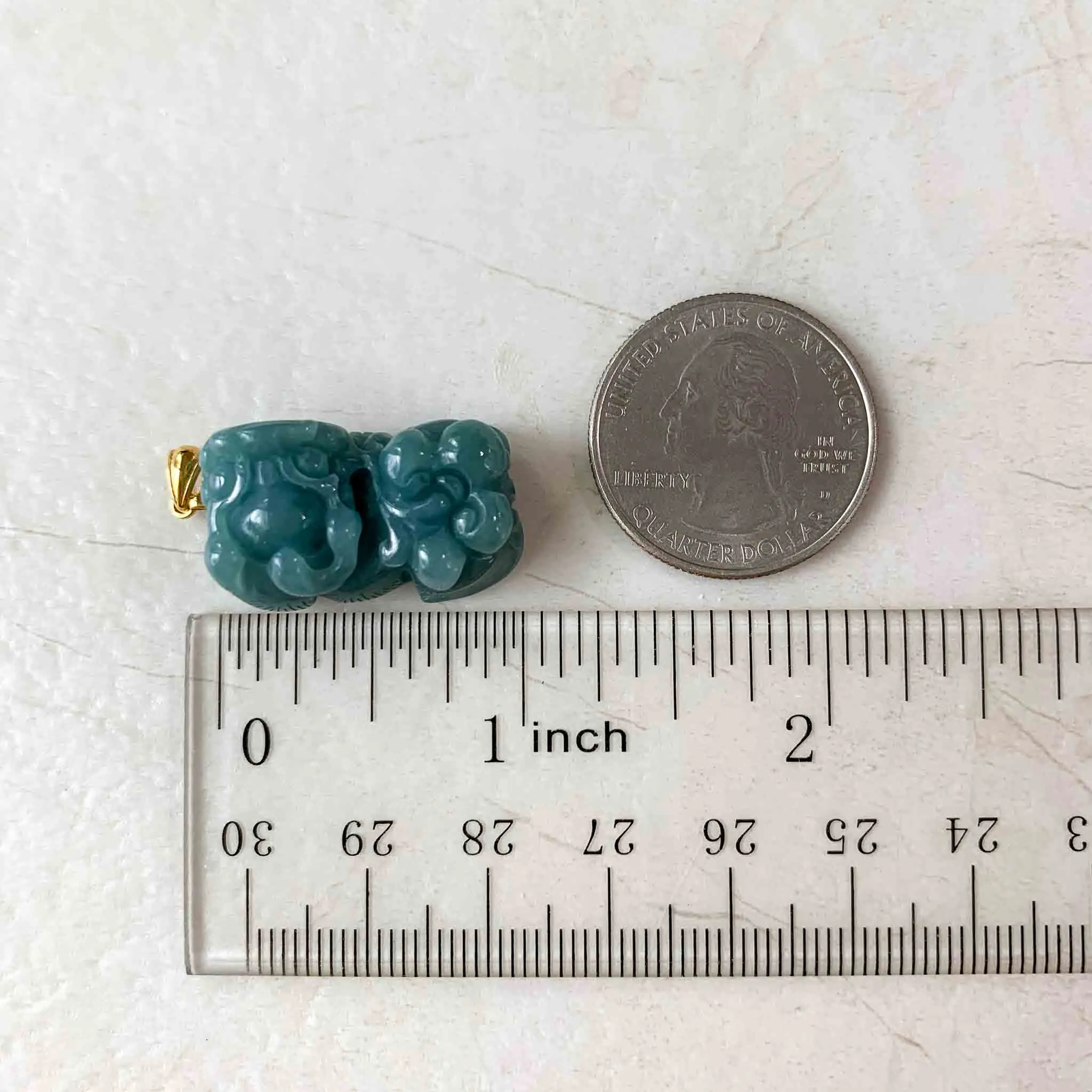 Blue Green Jadeite Jade Dragon Pixiu Pi Xiu, 18k Gold Bail, 貔貅, Dragon Chinese Carved Pendant, SHWQ-0423-1682209877