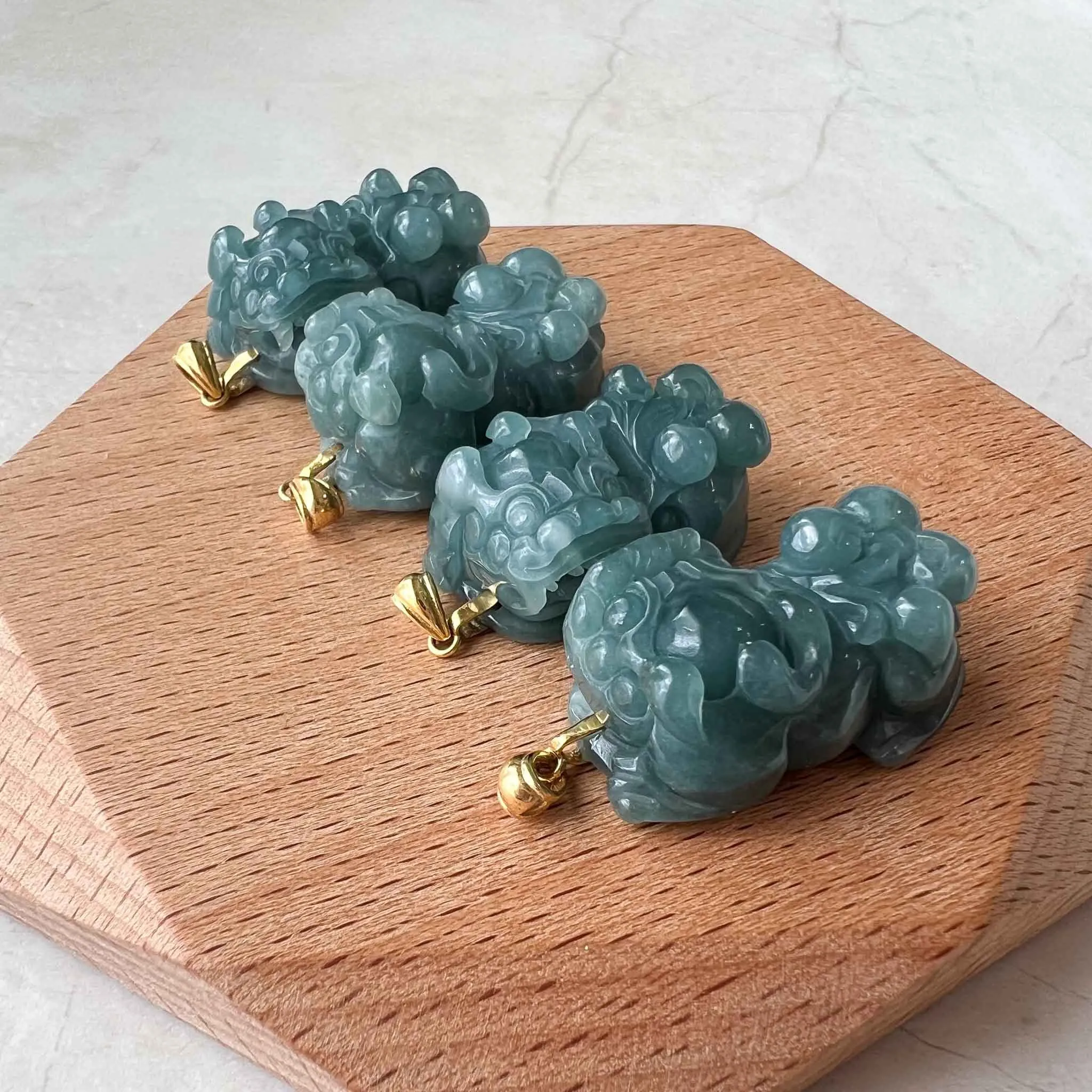 Blue Green Jadeite Jade Dragon Pixiu Pi Xiu, 18k Gold Bail, 貔貅, Dragon Chinese Carved Pendant, SHWQ-0423-1682209877