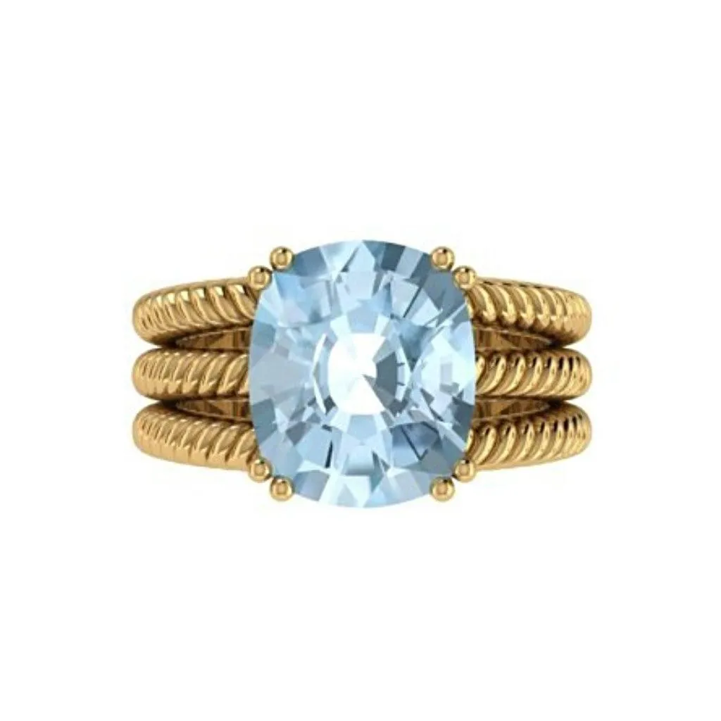 Blue Topaz Cable Coil Band Ring 14K White Gold