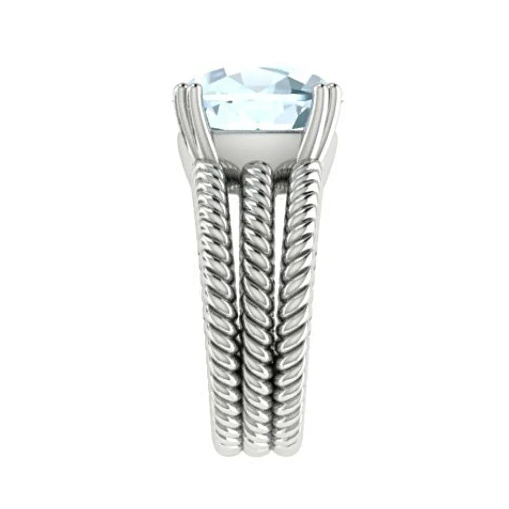 Blue Topaz Cable Coil Band Ring 14K White Gold