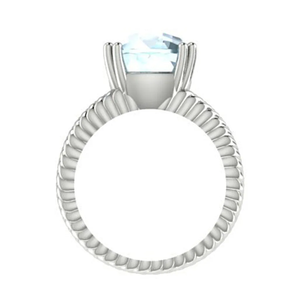 Blue Topaz Cable Coil Band Ring 14K White Gold