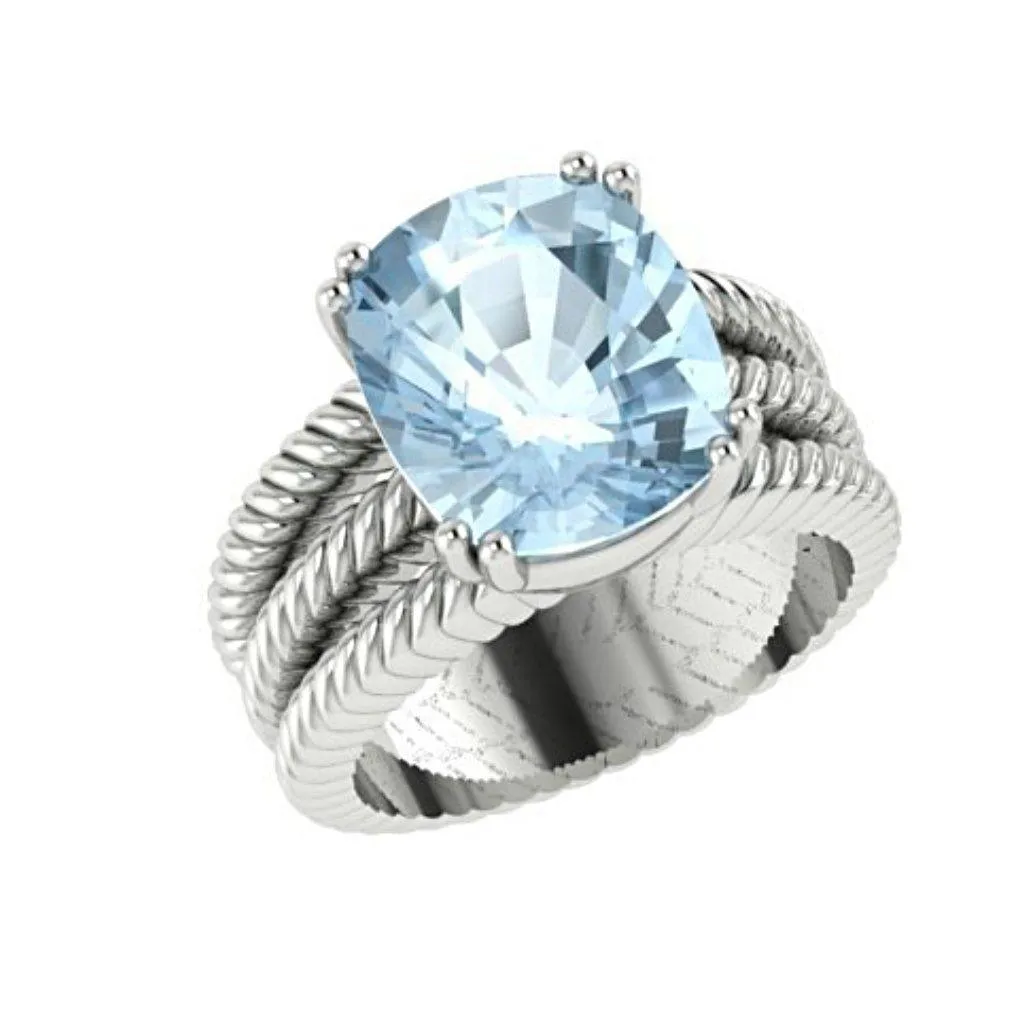 Blue Topaz Cable Coil Band Ring 14K White Gold