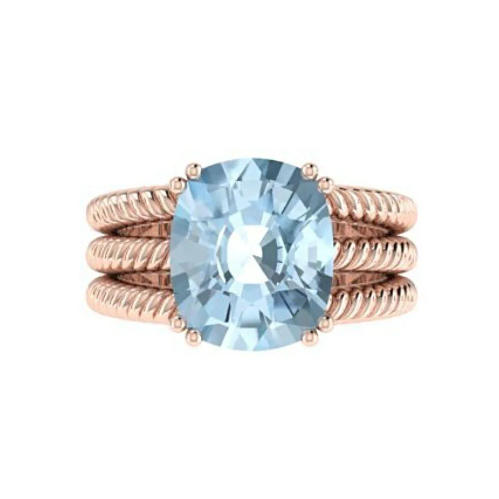 Blue Topaz Cable Coil Band Ring 14K White Gold