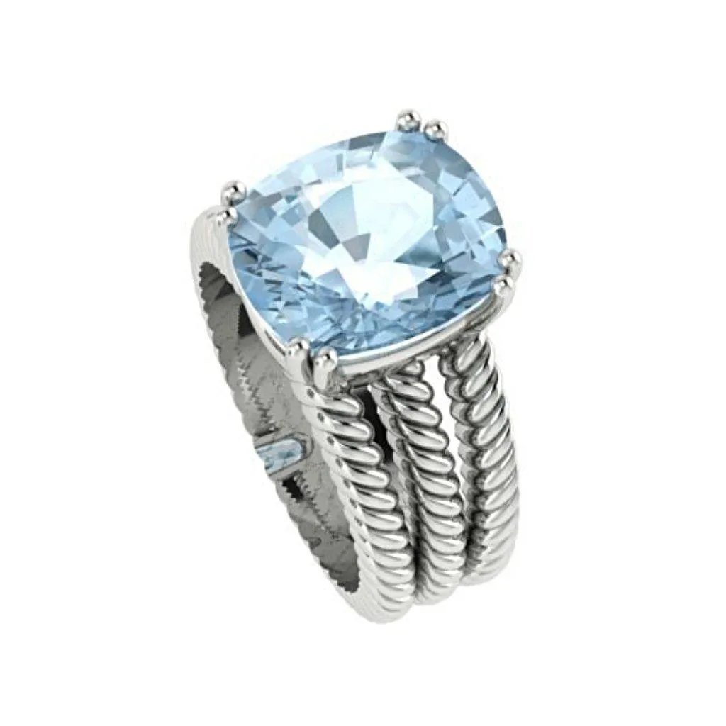 Blue Topaz Cable Coil Band Ring 14K White Gold