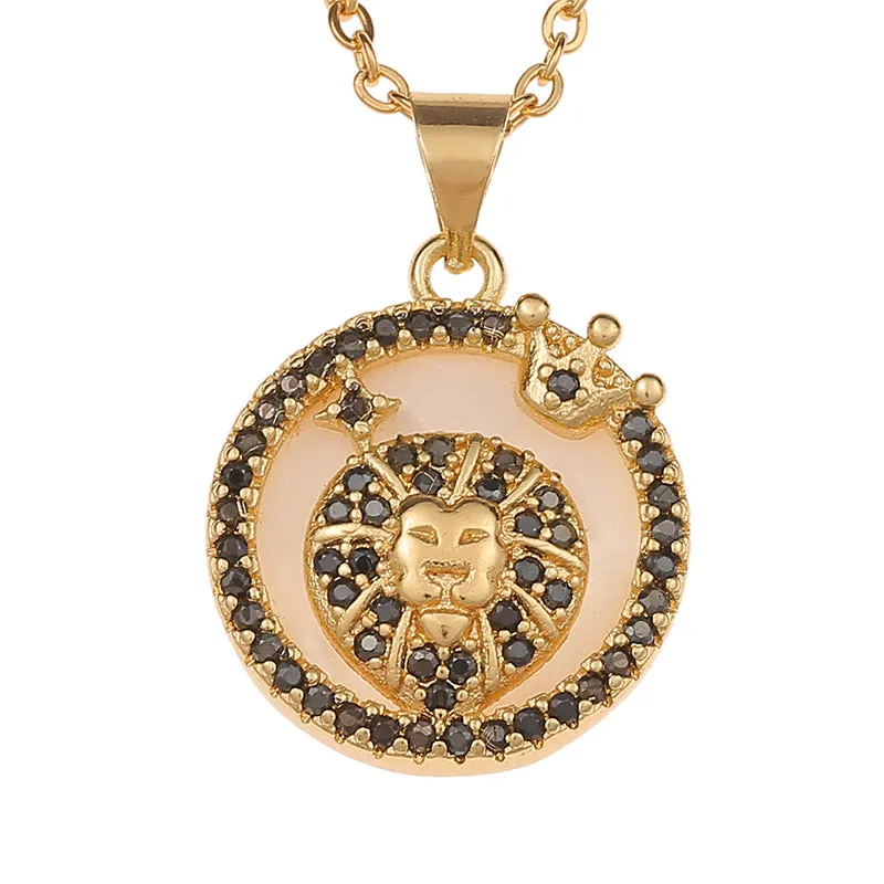 Bronze Stone Zircon Twelve Constellations Fashion Pendant Gift Necklace