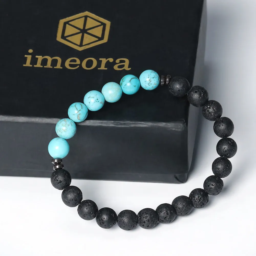 Certified Turquoise 8mm Natural Stone Bracelet With Lava Stone