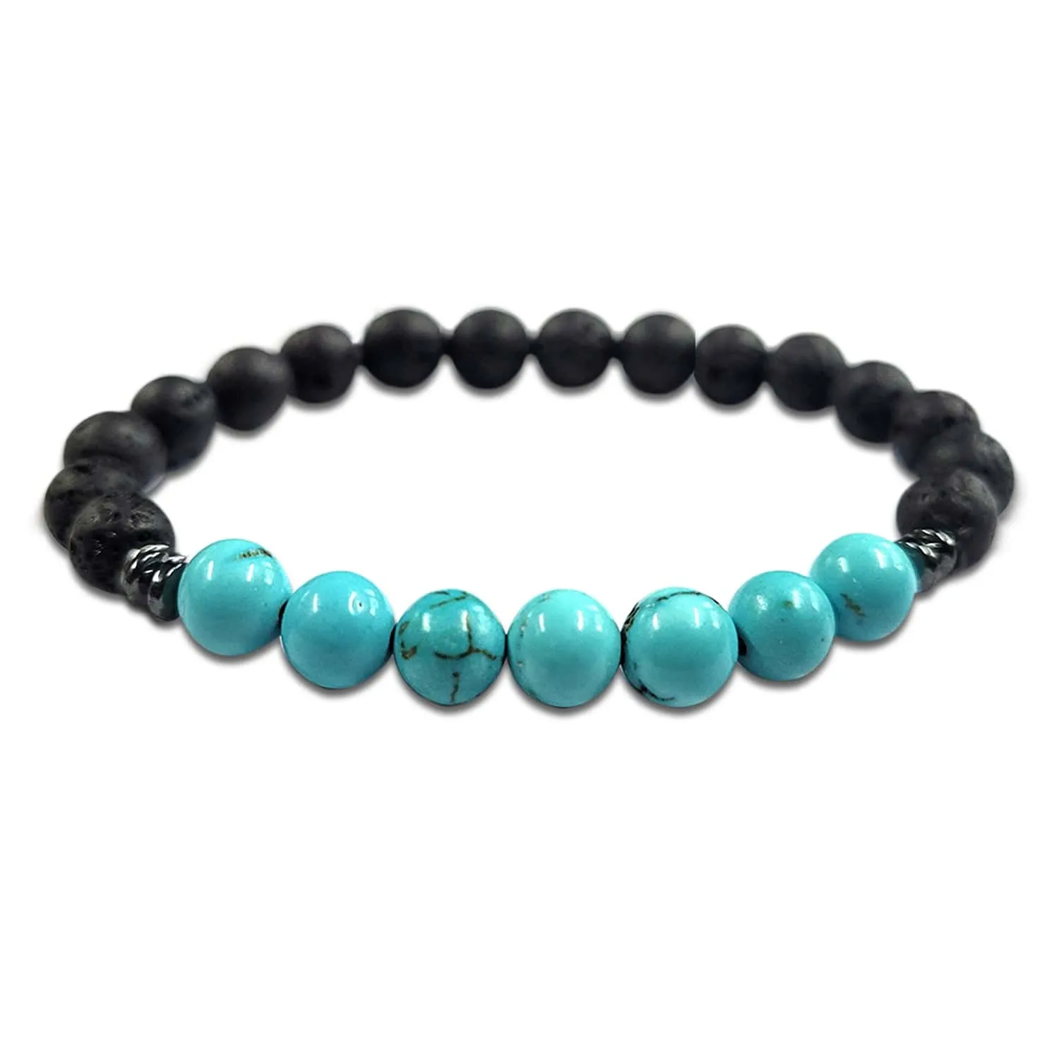 Certified Turquoise 8mm Natural Stone Bracelet With Lava Stone