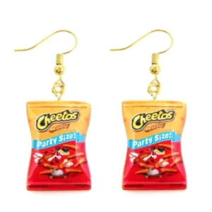 Cheetos Chips Dangle Earrings | Realistic Bag of Cheetos Earrings