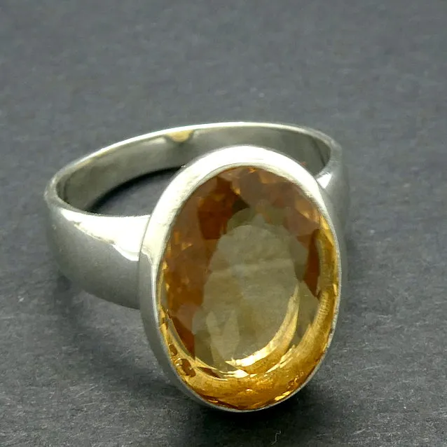 Citrine Ring, Fancy Faceted Oval, Size 8, 925 Sterling Silver