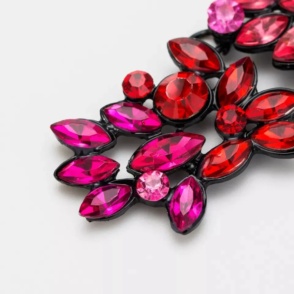 Crystal Flower Earrings-Long Drop Dangle-Rhinestone Acrylic Earrings for Women
