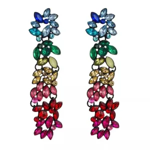 Crystal Flower Earrings-Long Drop Dangle-Rhinestone Acrylic Earrings for Women