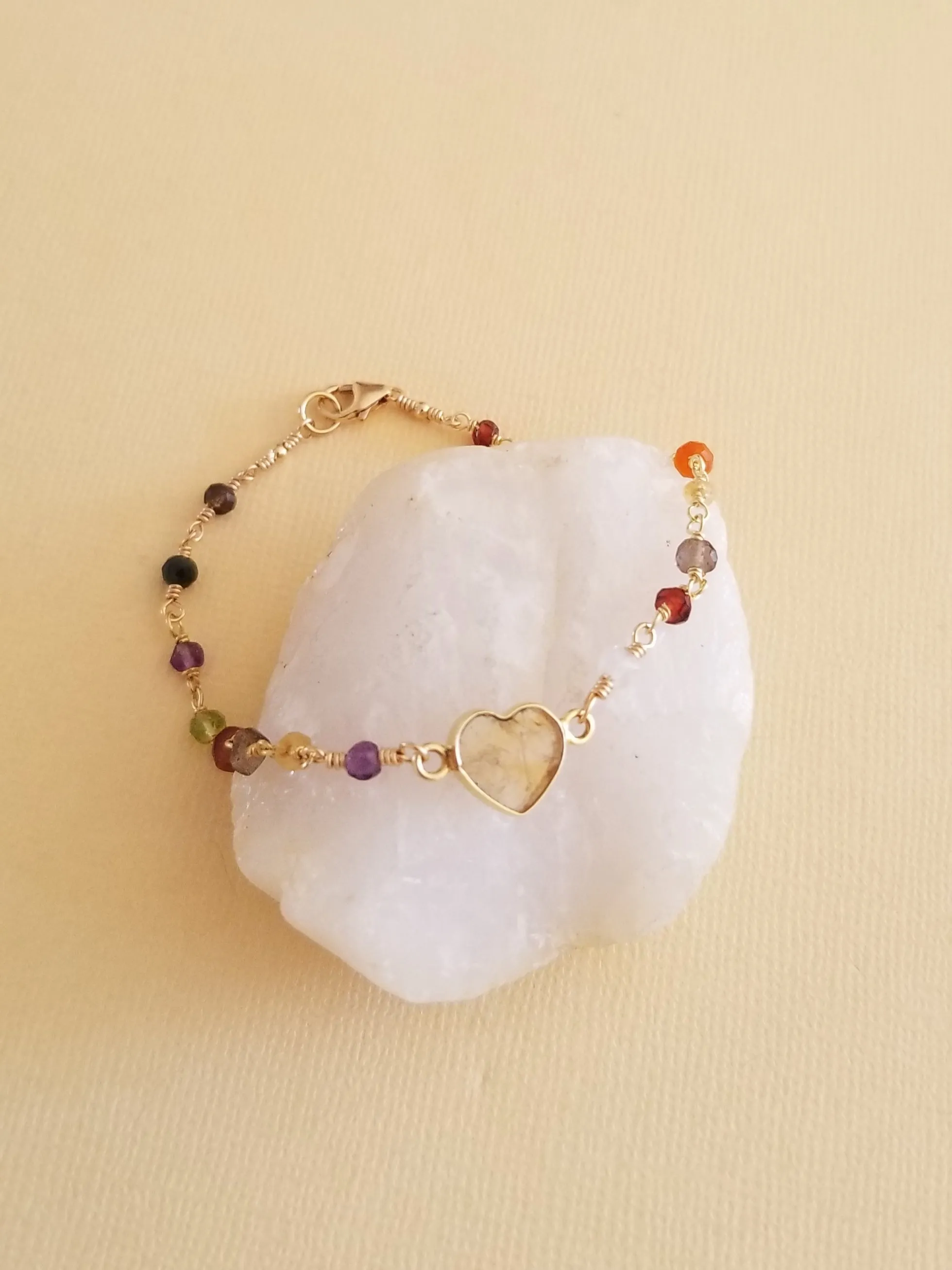Dainty Citrine Heart Bracelet, Multi Gemstone Beaded Bracelet