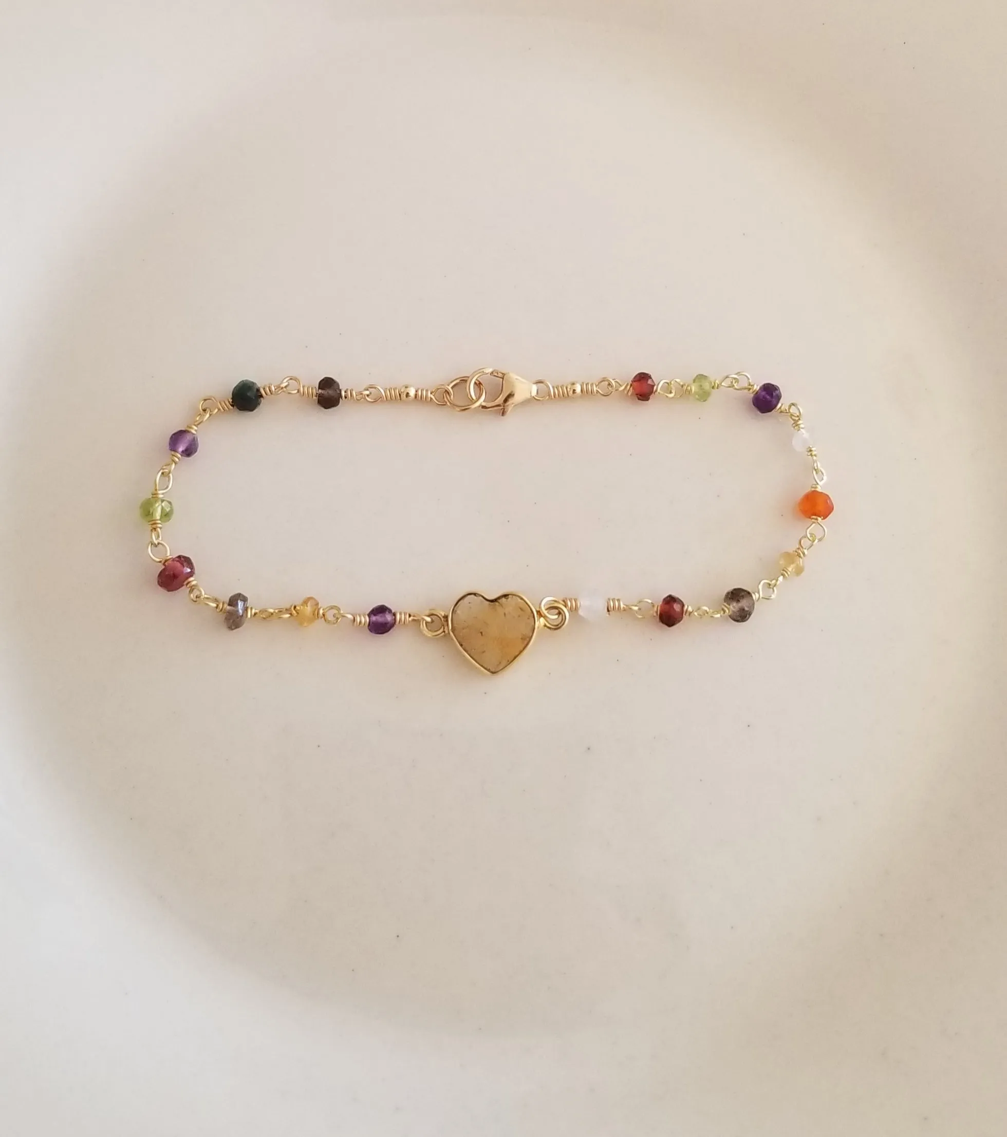 Dainty Citrine Heart Bracelet, Multi Gemstone Beaded Bracelet