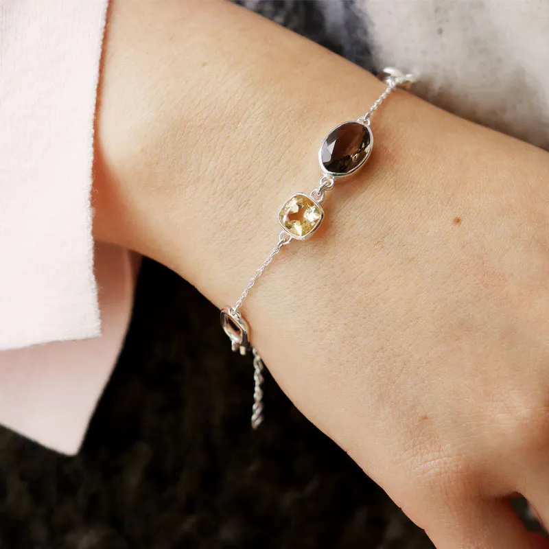 Dainty Smoky Quartz Citrine Bracelet