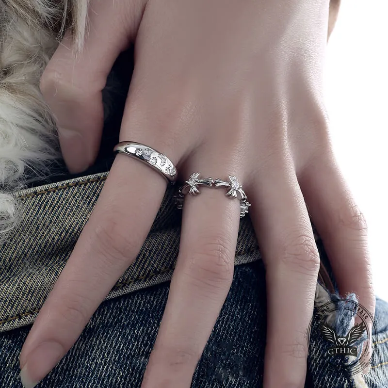 Dark Cross Star Moon Copper Alloy Open Zircon Ring