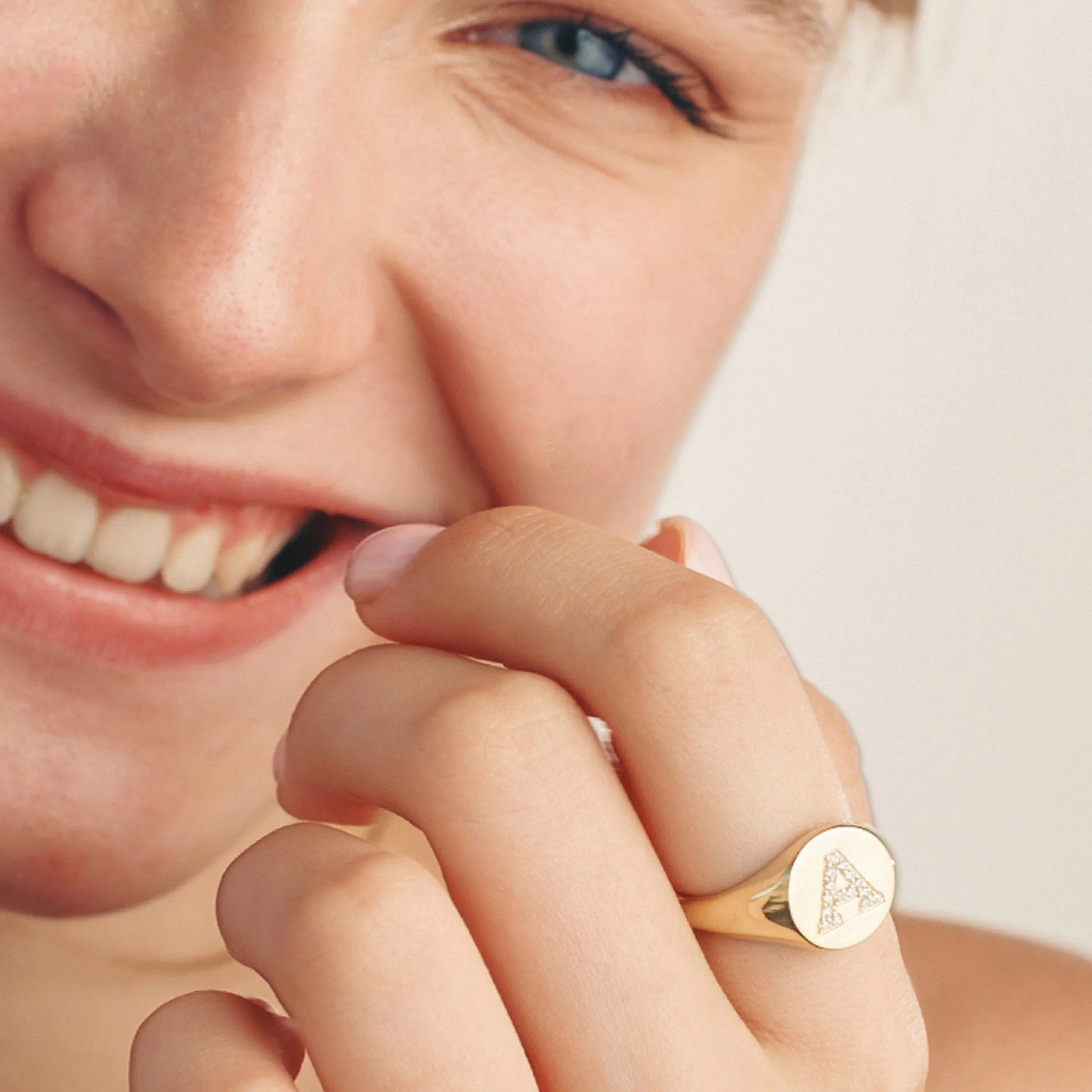 Diamond Initial Signet Ring - 14K Yellow Gold