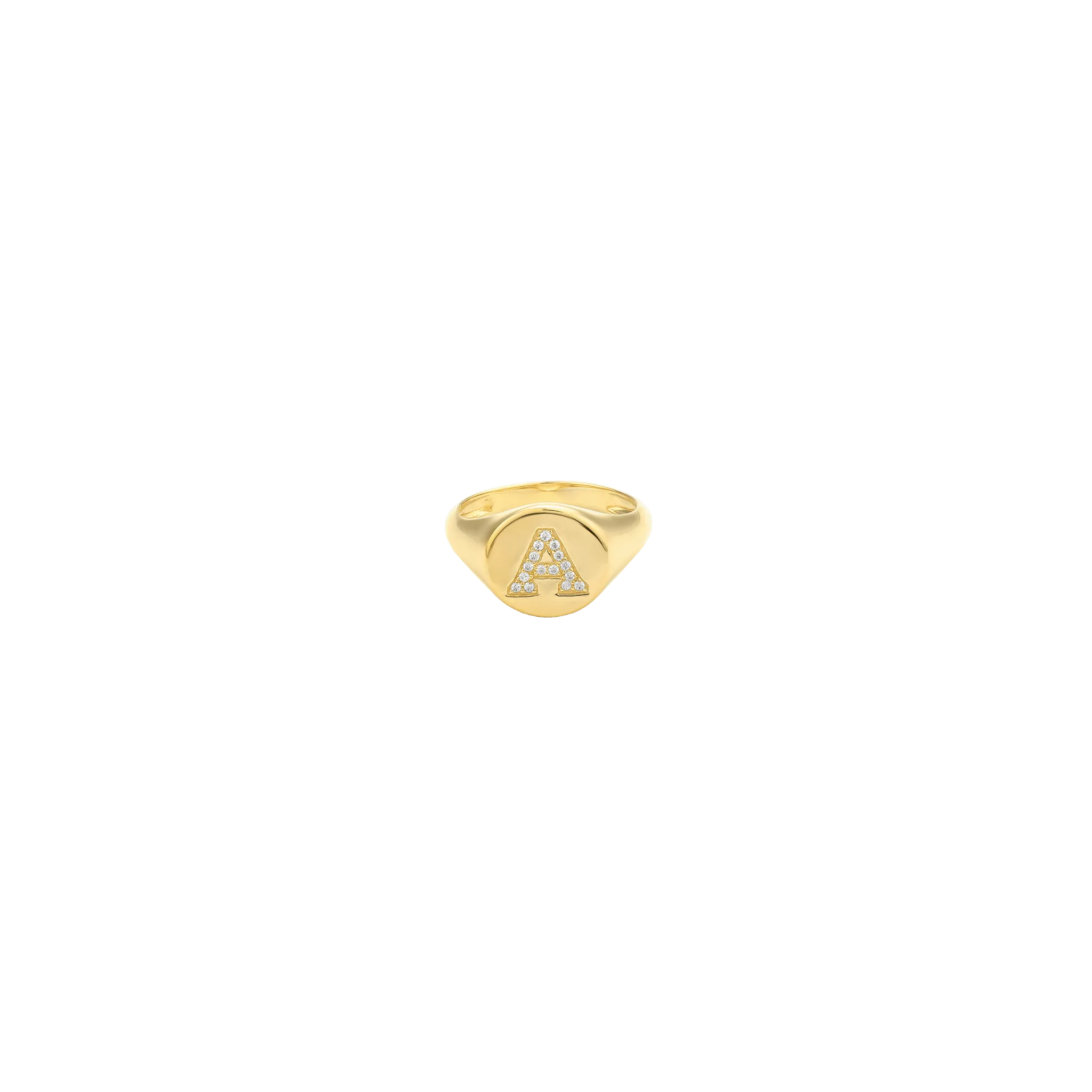 Diamond Initial Signet Ring - 14K Yellow Gold