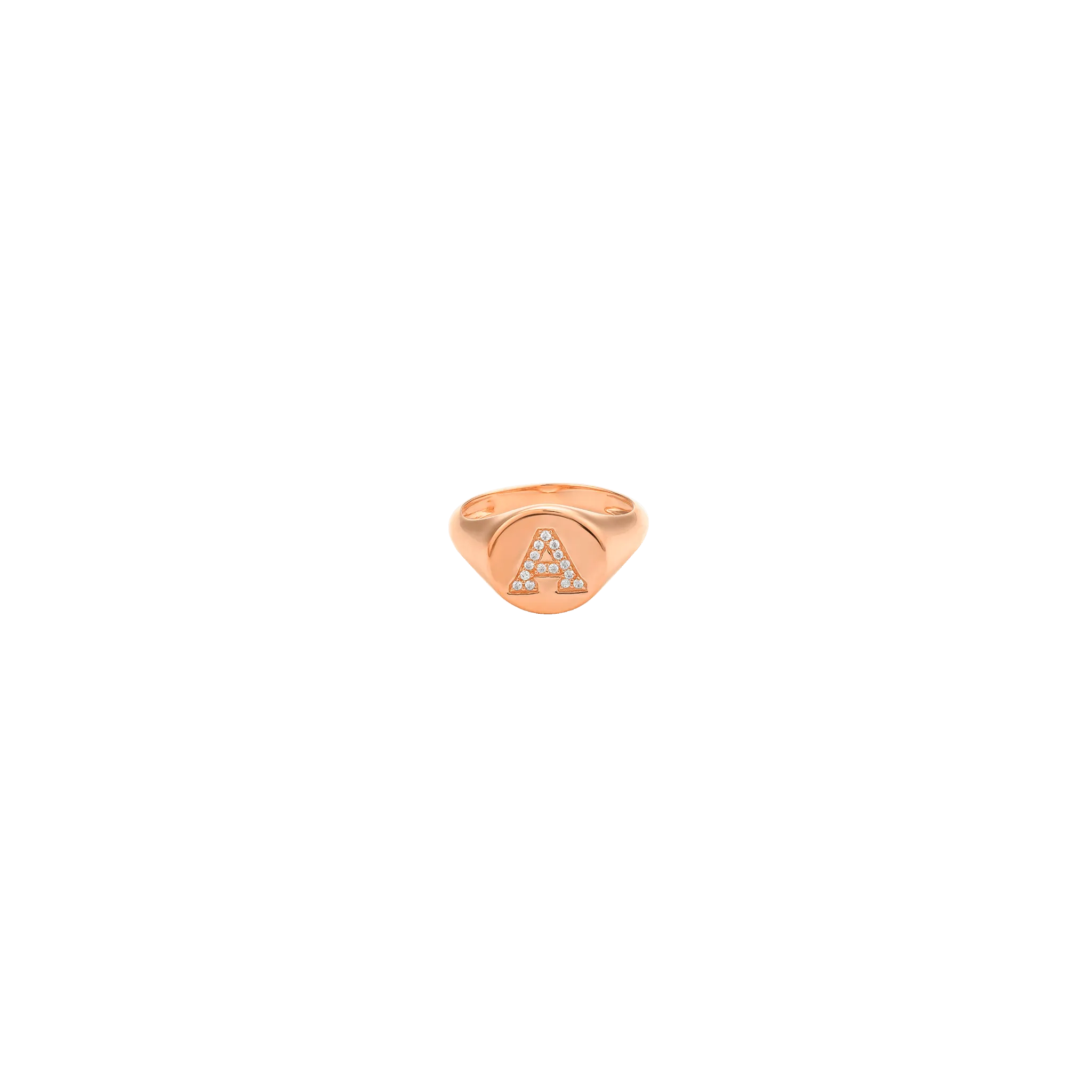 Diamond Initial Signet Ring - 14K Yellow Gold