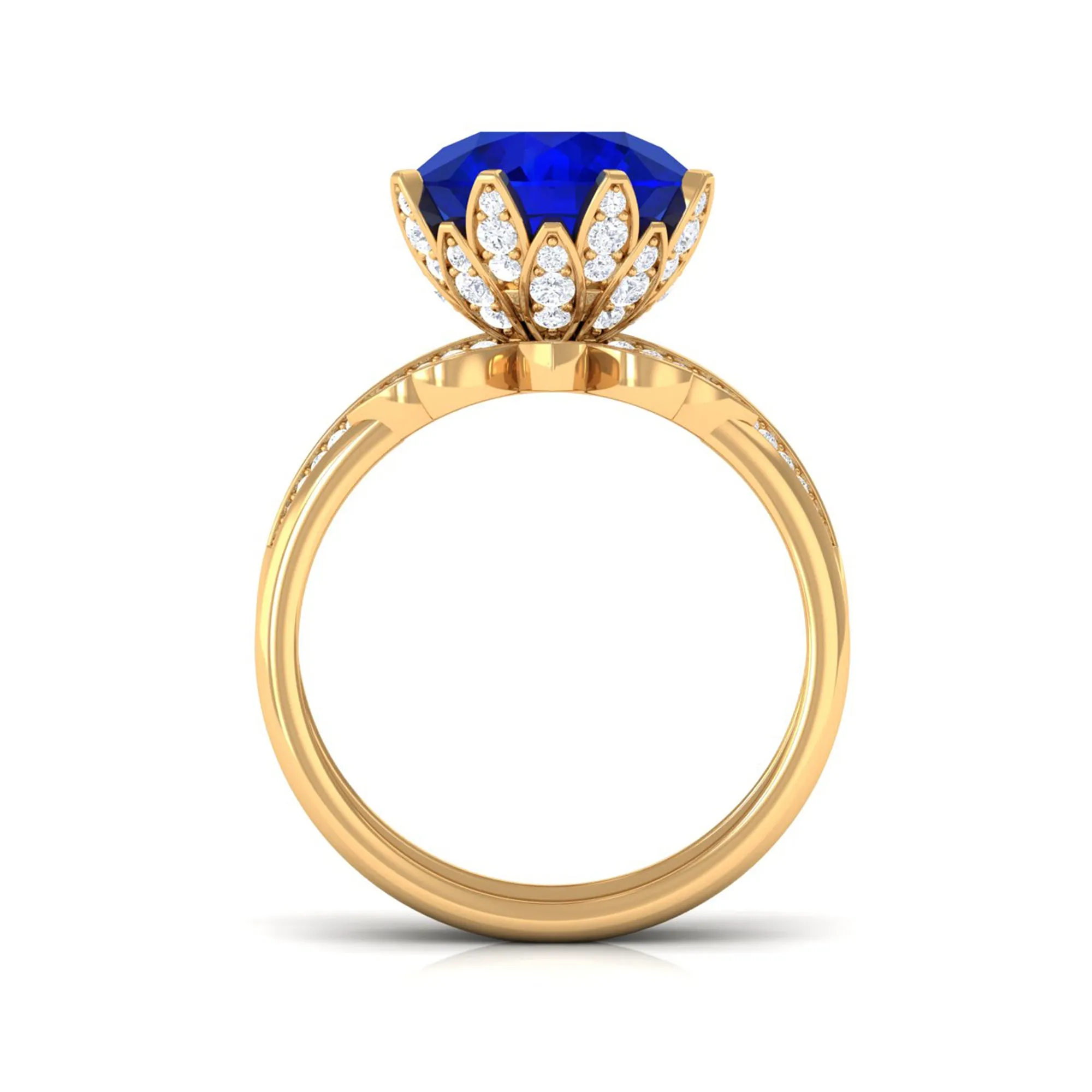 Floral Inspired Lab Grown Blue Sapphire and Diamond Bridal Ring Set