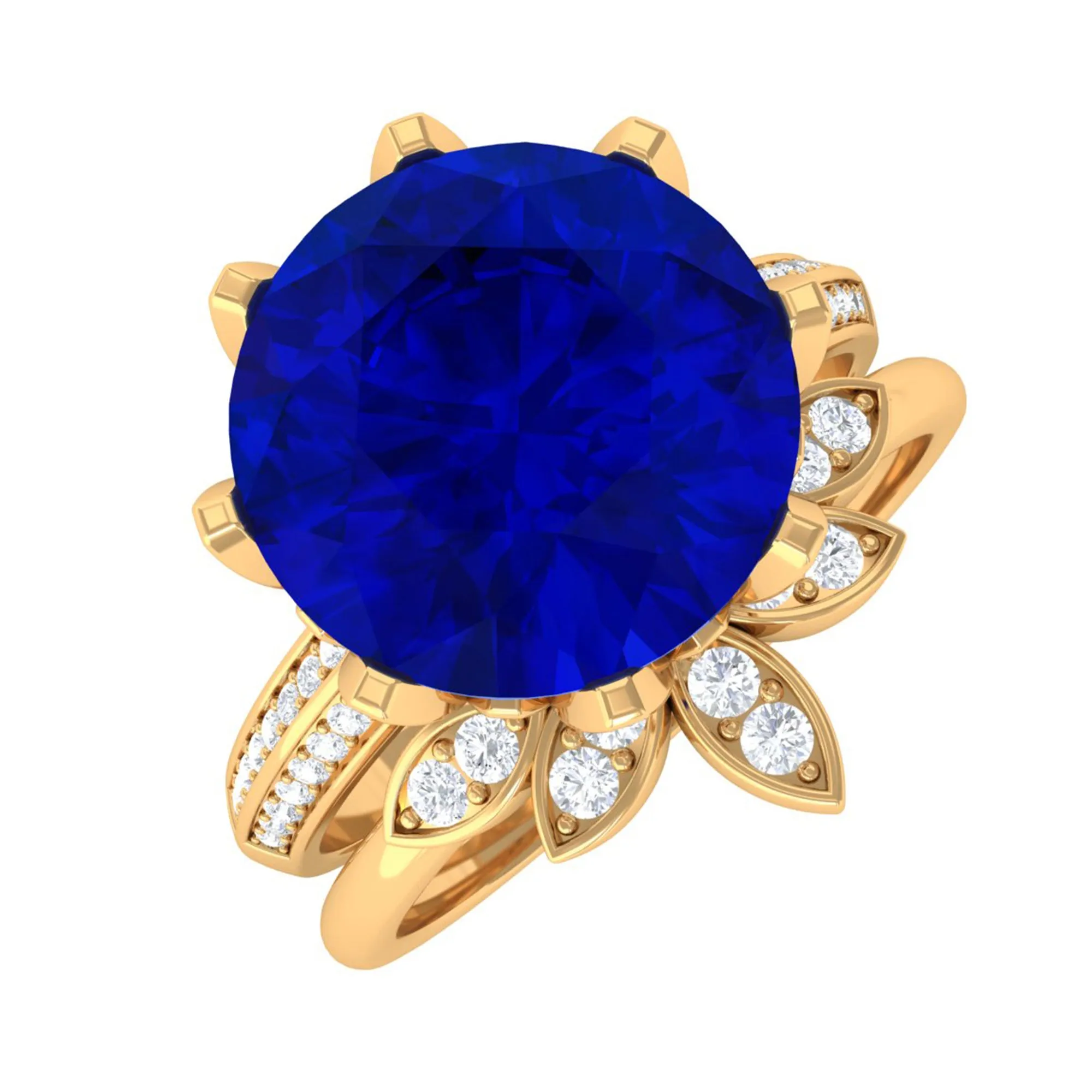 Floral Inspired Lab Grown Blue Sapphire and Diamond Bridal Ring Set
