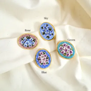 Florentine Mosaic Large Oval Brooch, Lapel Pin, Made in Italy