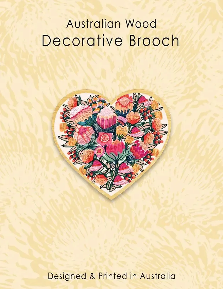 Flowers of Oz Heart Wooden Brooch