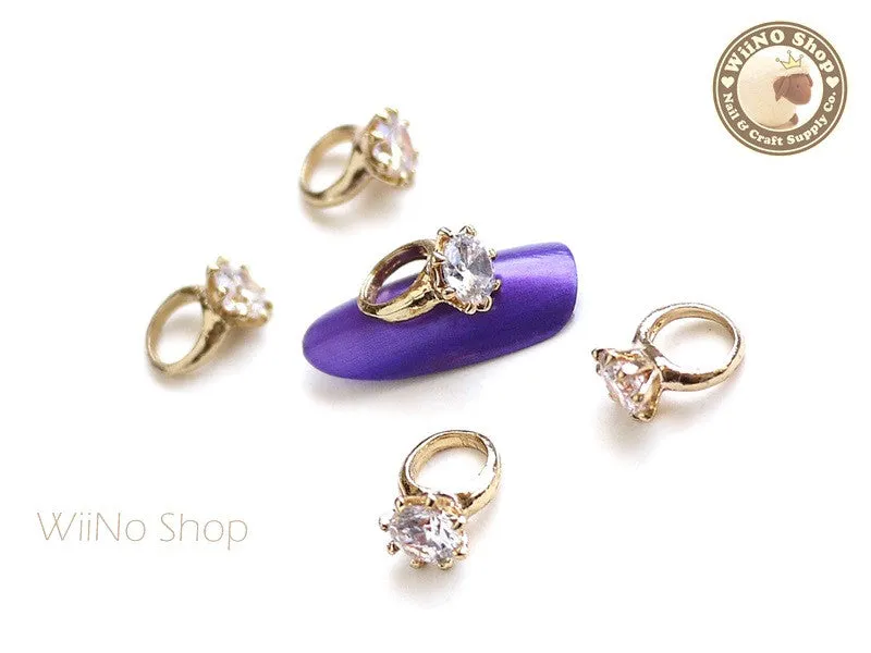 Gold Diamond Ring Nail Metal Charm - 2 pcs