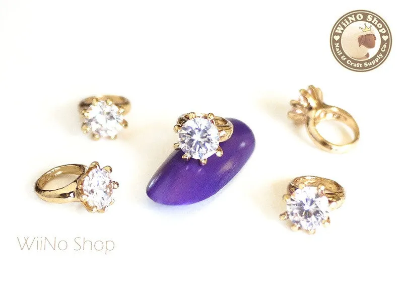 Gold Diamond Ring Nail Metal Charm - 2 pcs