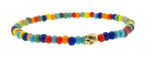 Gold Half Skull on Multicolor Glass Beaded Bracelet
