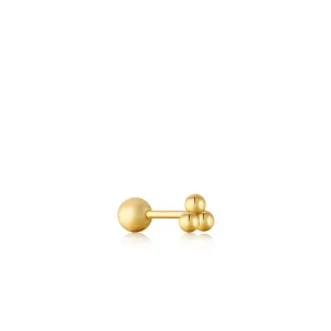 Gold Triple Ball Barbell Single Earring