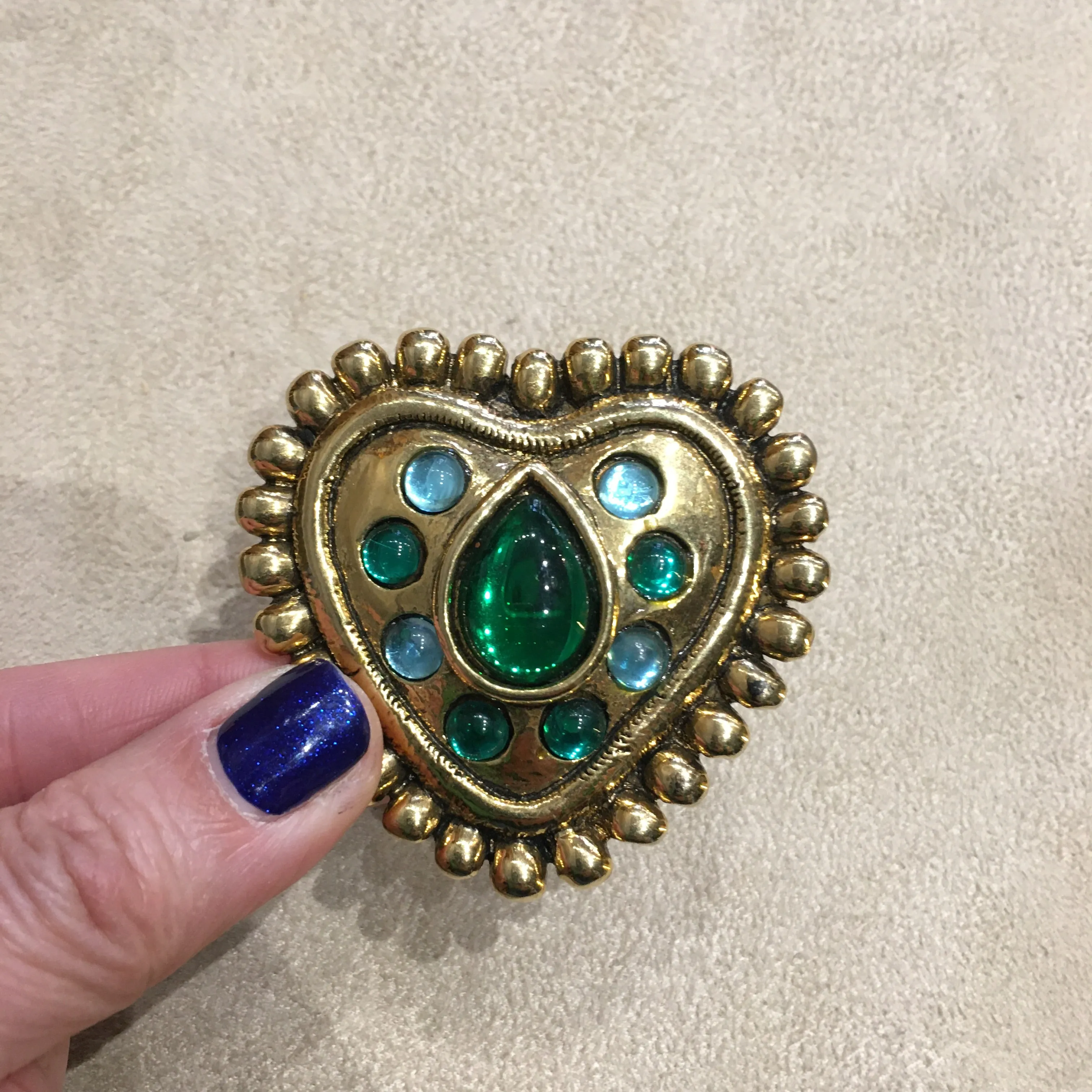 Golden Green Heart Brooch  by Satelite Paris