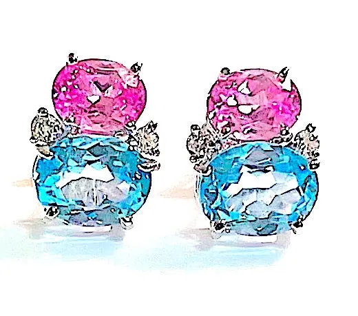 Grande GUM DROP™ Earrings with Pink Topaz and Purple Amethyst and Diamonds