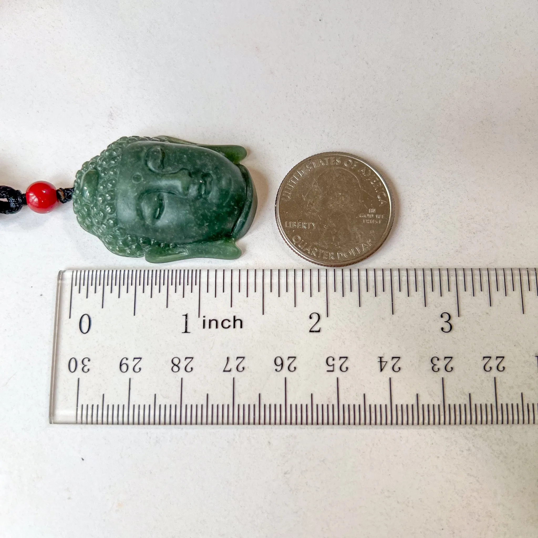 Green Jadeite Jade Buddha Head, Amida, Amitabha, Hand Carved Pendant, YJ-0822-0464220