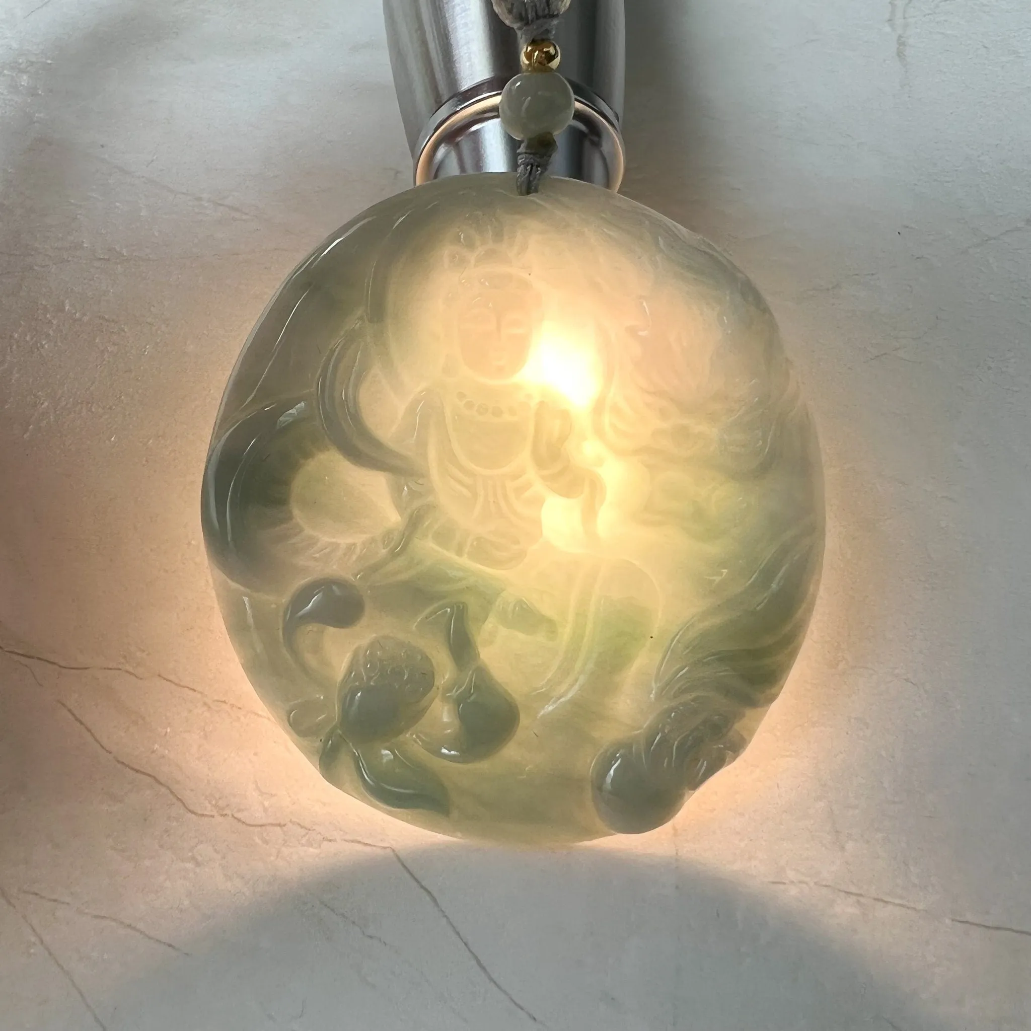 Green Jadeite Jade Guan Yin Avalokiteshvara, Dragon, Quan Am, Hand Carved Pendant Necklace, YJ-1221-0319681