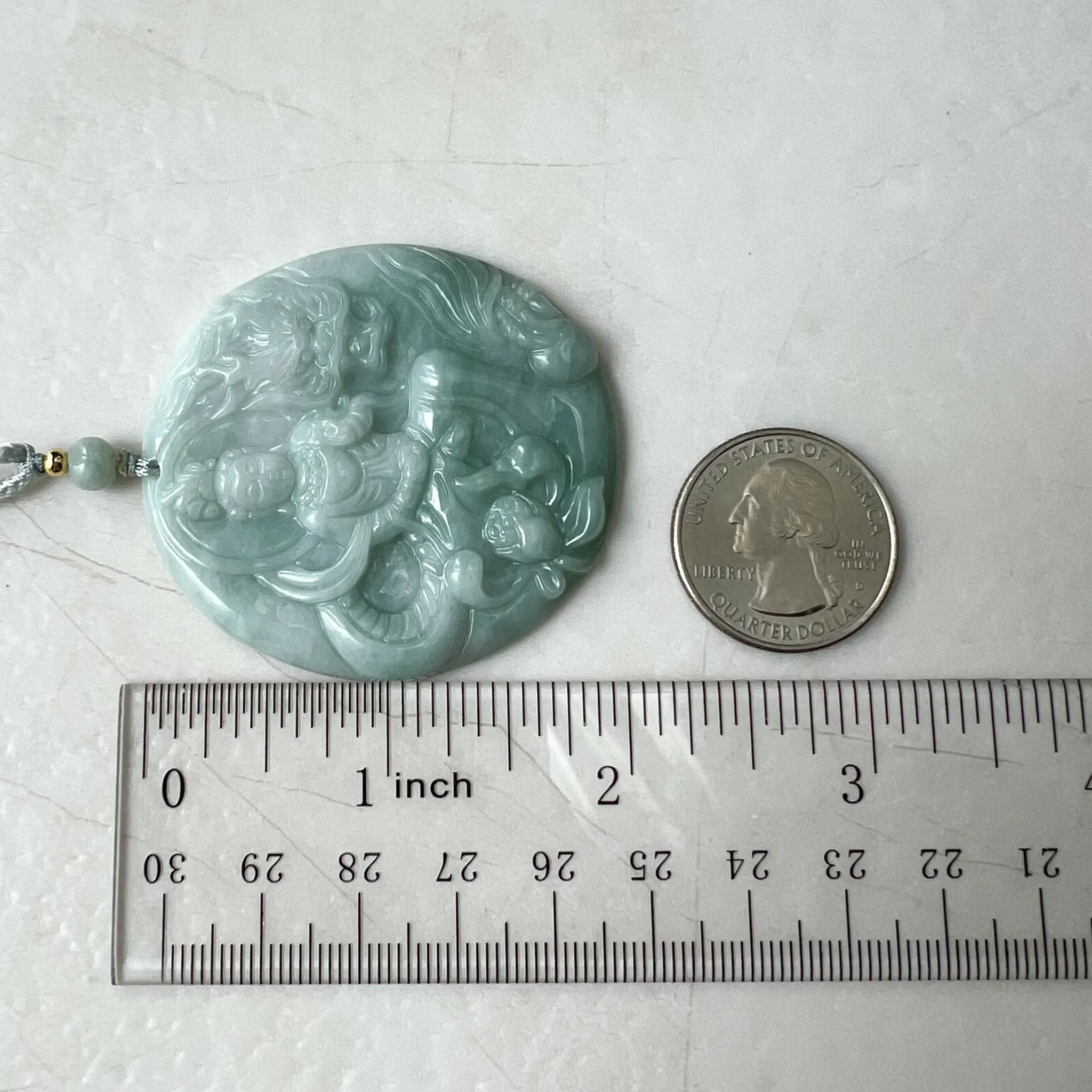 Green Jadeite Jade Guan Yin Avalokiteshvara, Dragon, Quan Am, Hand Carved Pendant Necklace, YJ-1221-0319681