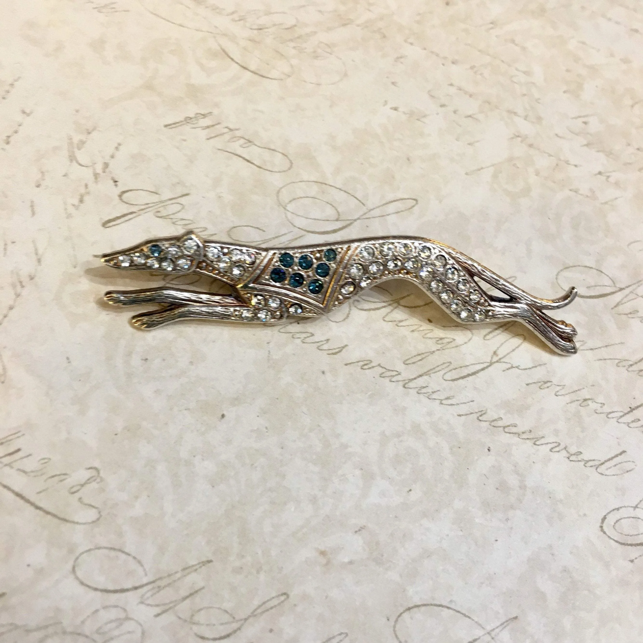 Greyhound Brooch Blue Crystal Silver