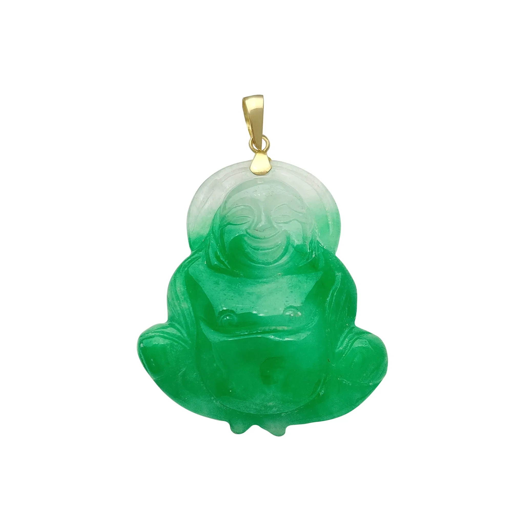 Halo Laughing Buddha Jade Pendant (14K)