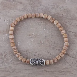 Handcrafted Beige Buffalo Bone Beaded Stretch Bracelet - Graceful Flow | NOVICA